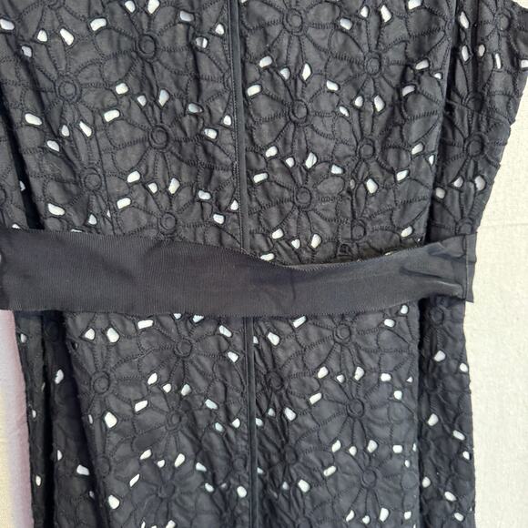 Talbots Size 6P Black Eyelet Fit & Flare Dress Cap Sleeve 100% Cotton - Picture 5 of 11